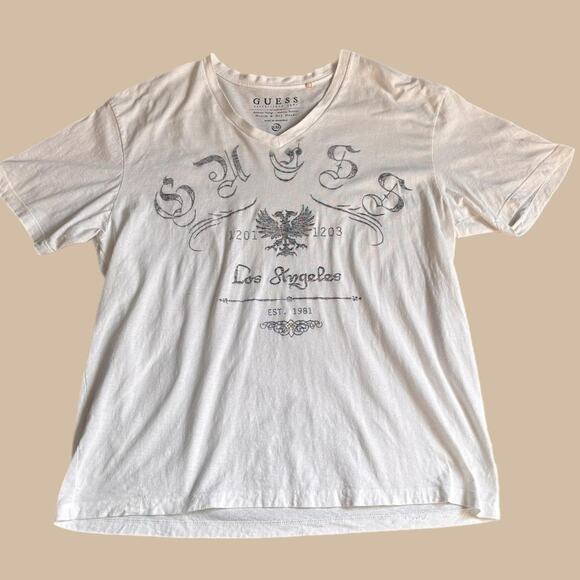 WHITE GUESS Y2K V-NECK SIZE XXL - Picture 1 of 5